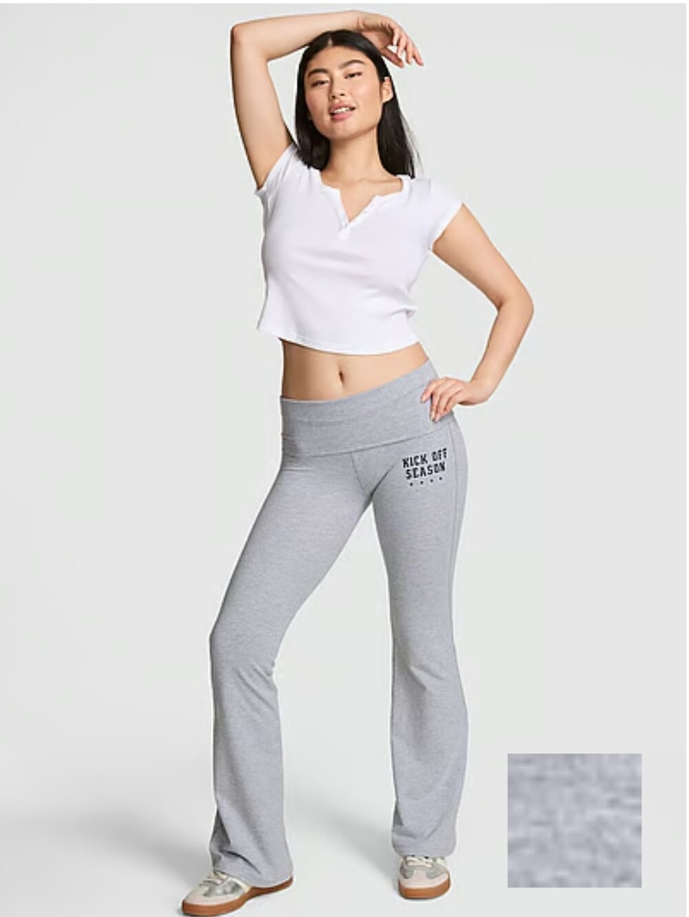PINK Victoria's Secret All Day Cotton Foldover Flare Legging Gray Bling SZ L/S